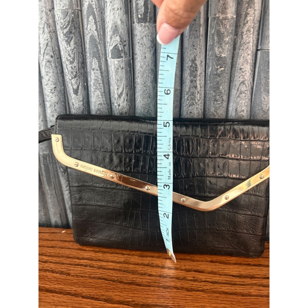 Henri Bendel Deb Black Croc Embossed Leather Wristlet Clutch Gold V Hardware - Picture 9 of 9